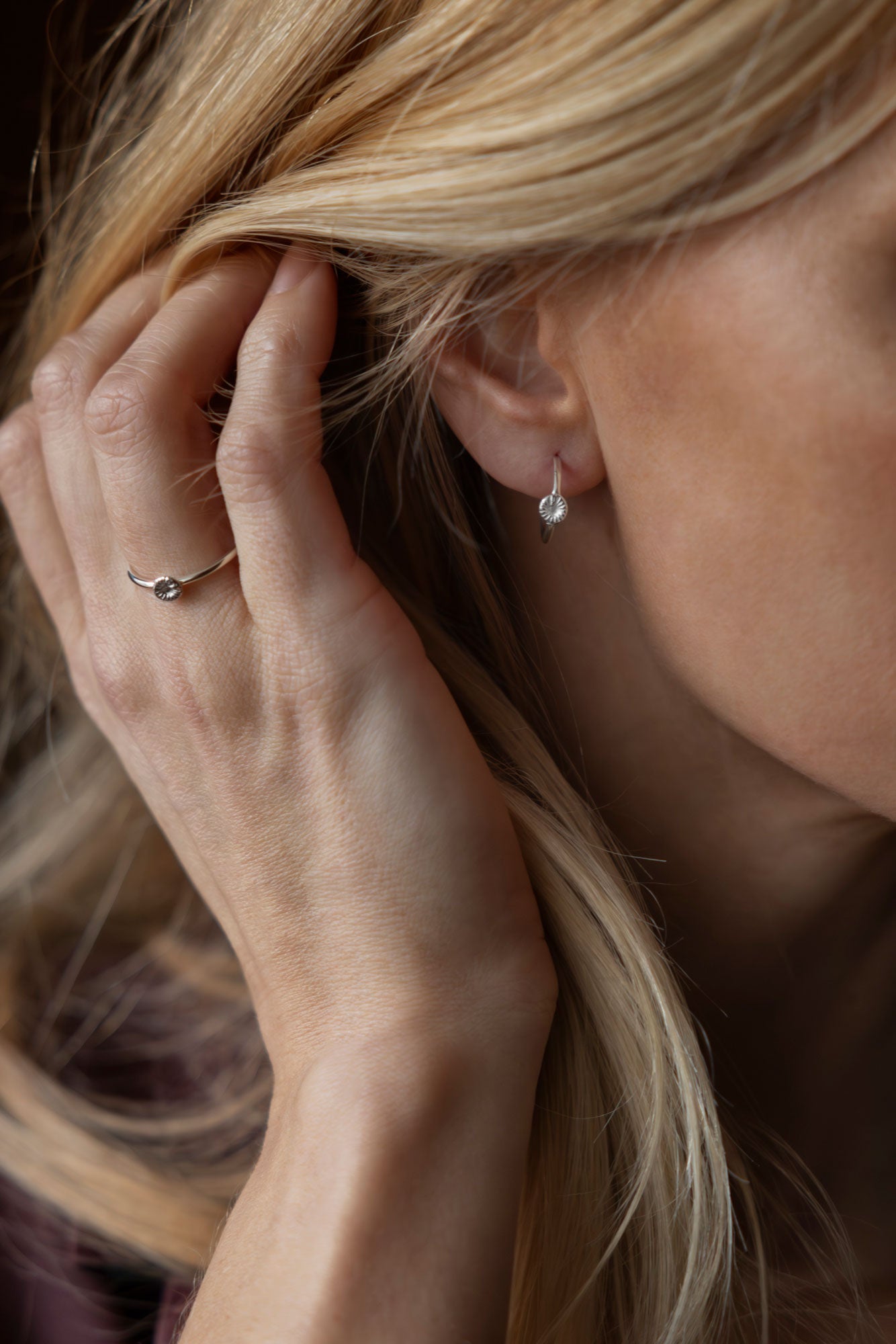 Button coral - Earring Creole, Small