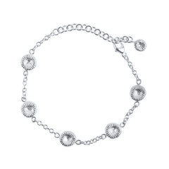 Knappkorall multi armband med fem medium knappkoraller i silver och 18k guld, justerbart 15-19 cm