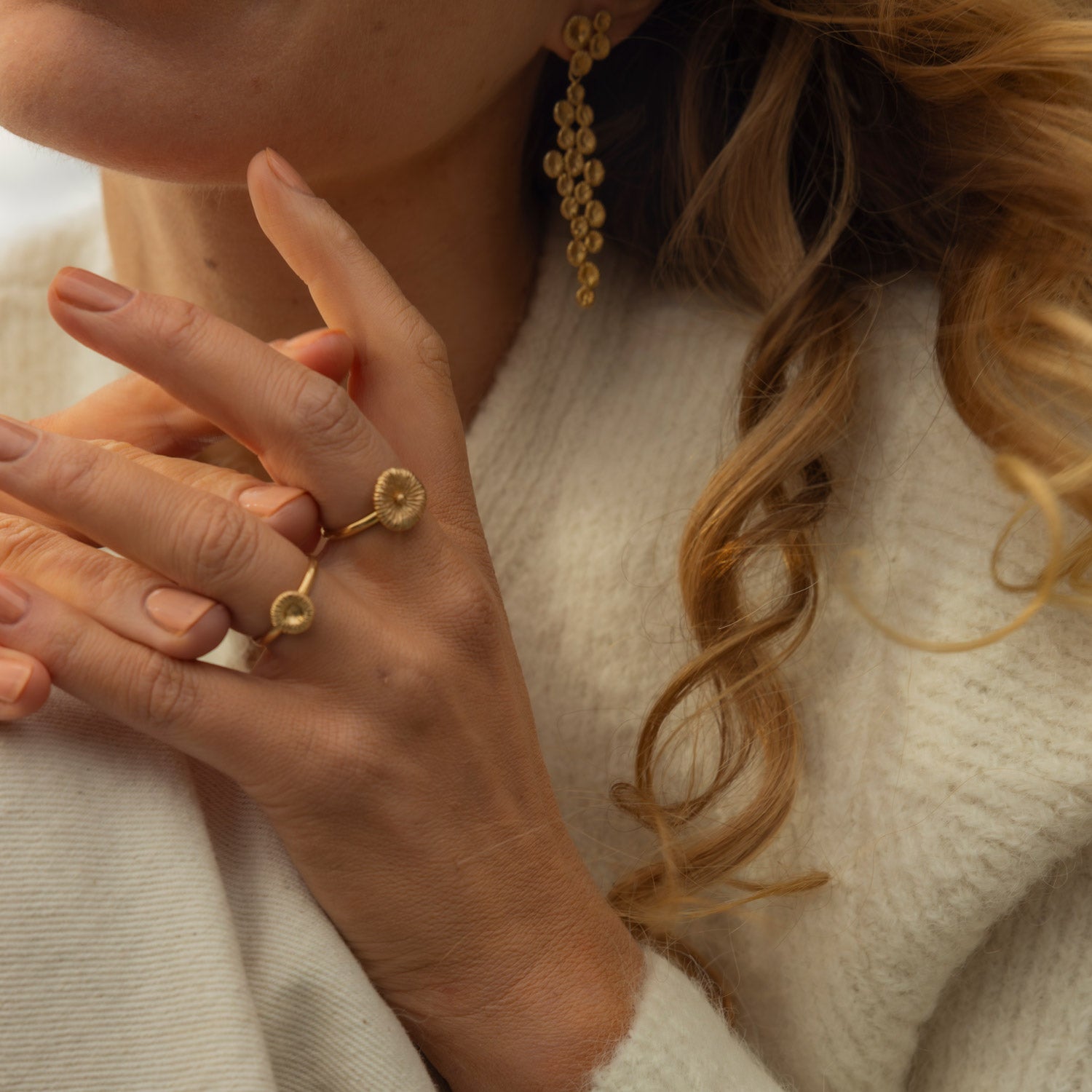 Button coral large - Ring