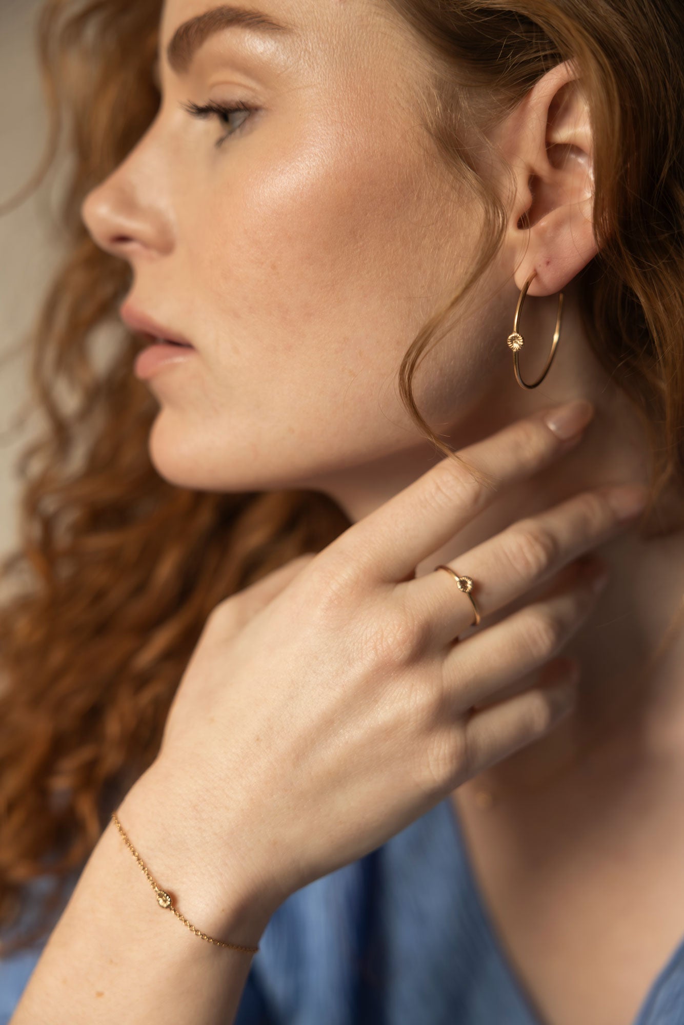 Button coral - Earring Creole, Large