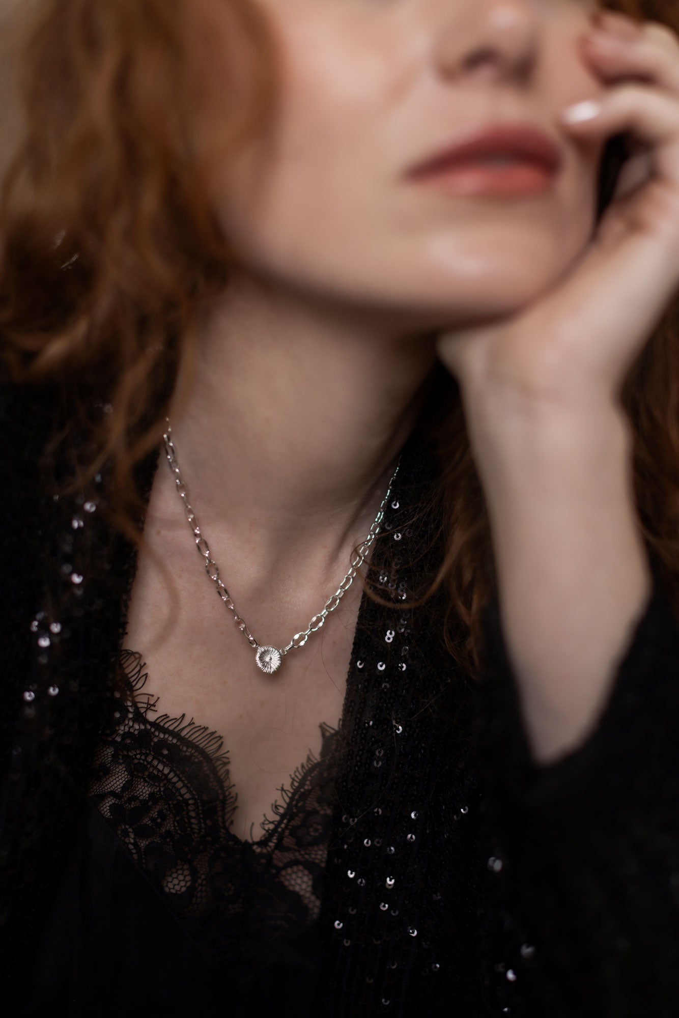 Button coral - Necklace coarse chain