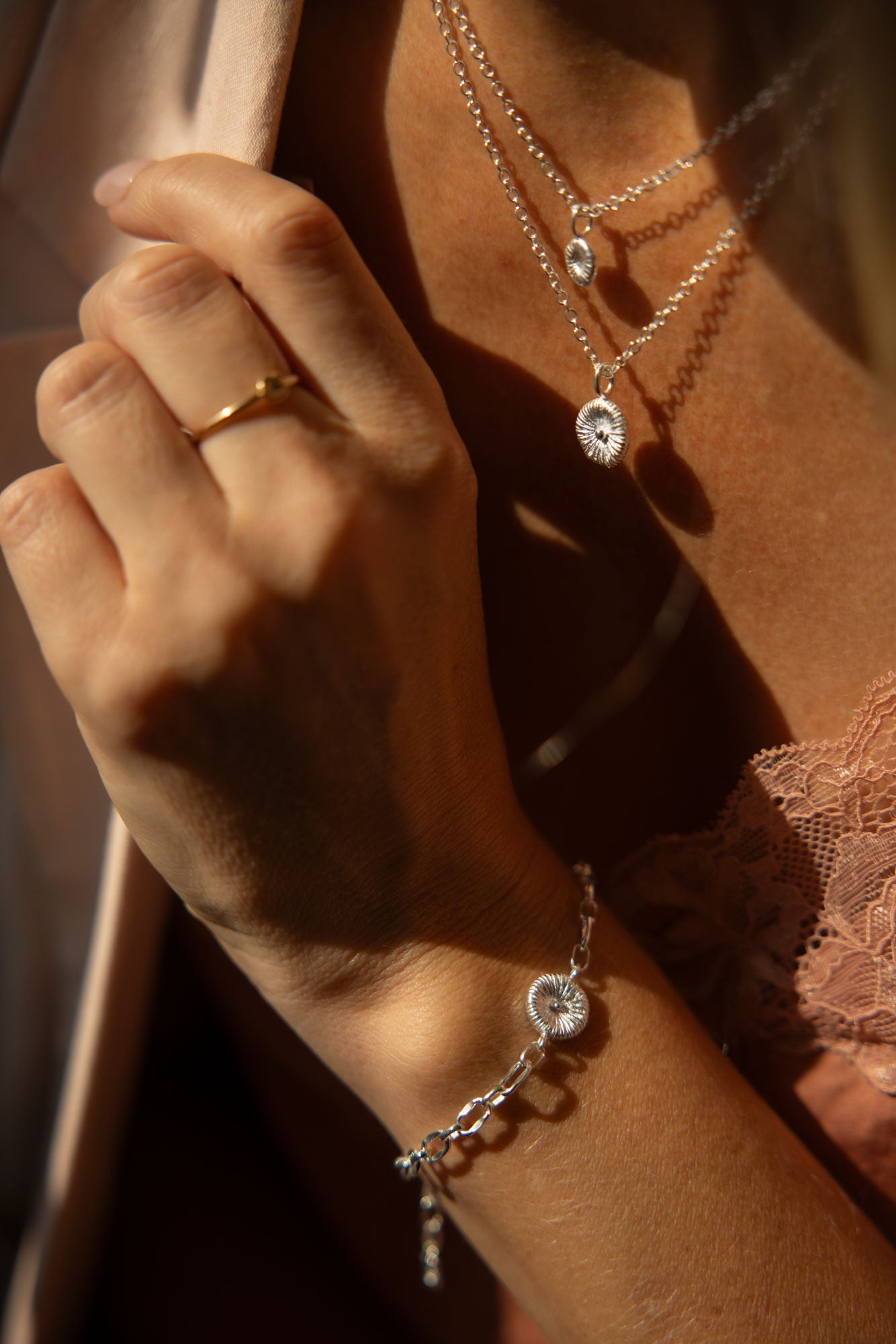 Button coral - Bracelet coarse chain