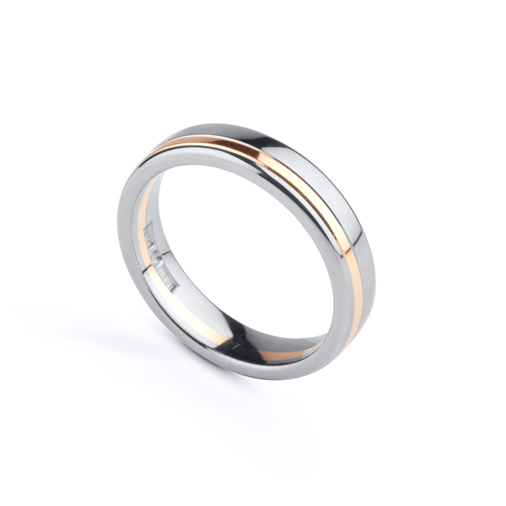 Herrvik - Ring in white gold with grooves in red gold