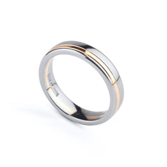 Herrvik - Ring in white gold with grooves in red gold