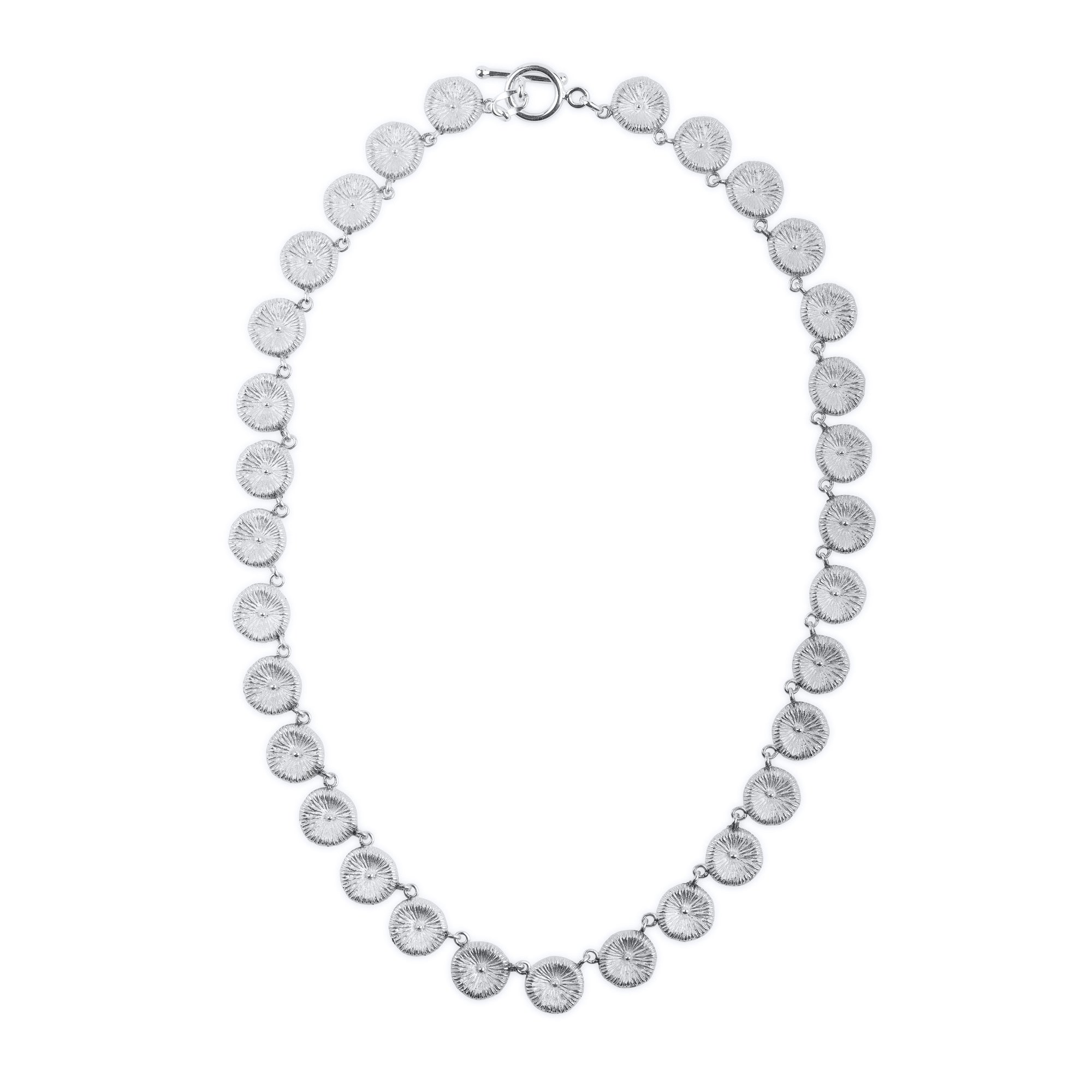 Exklusivt knappkorallhalsband i silver, helbild