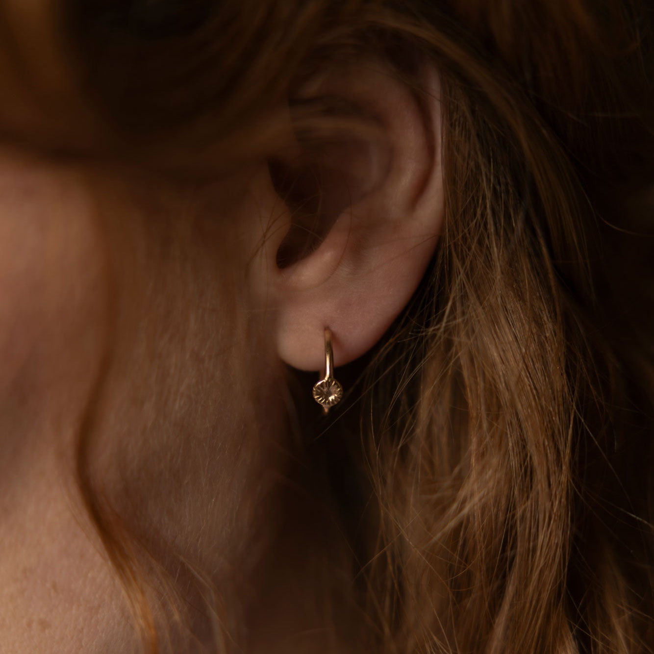 Button coral - Earring Creole, Small