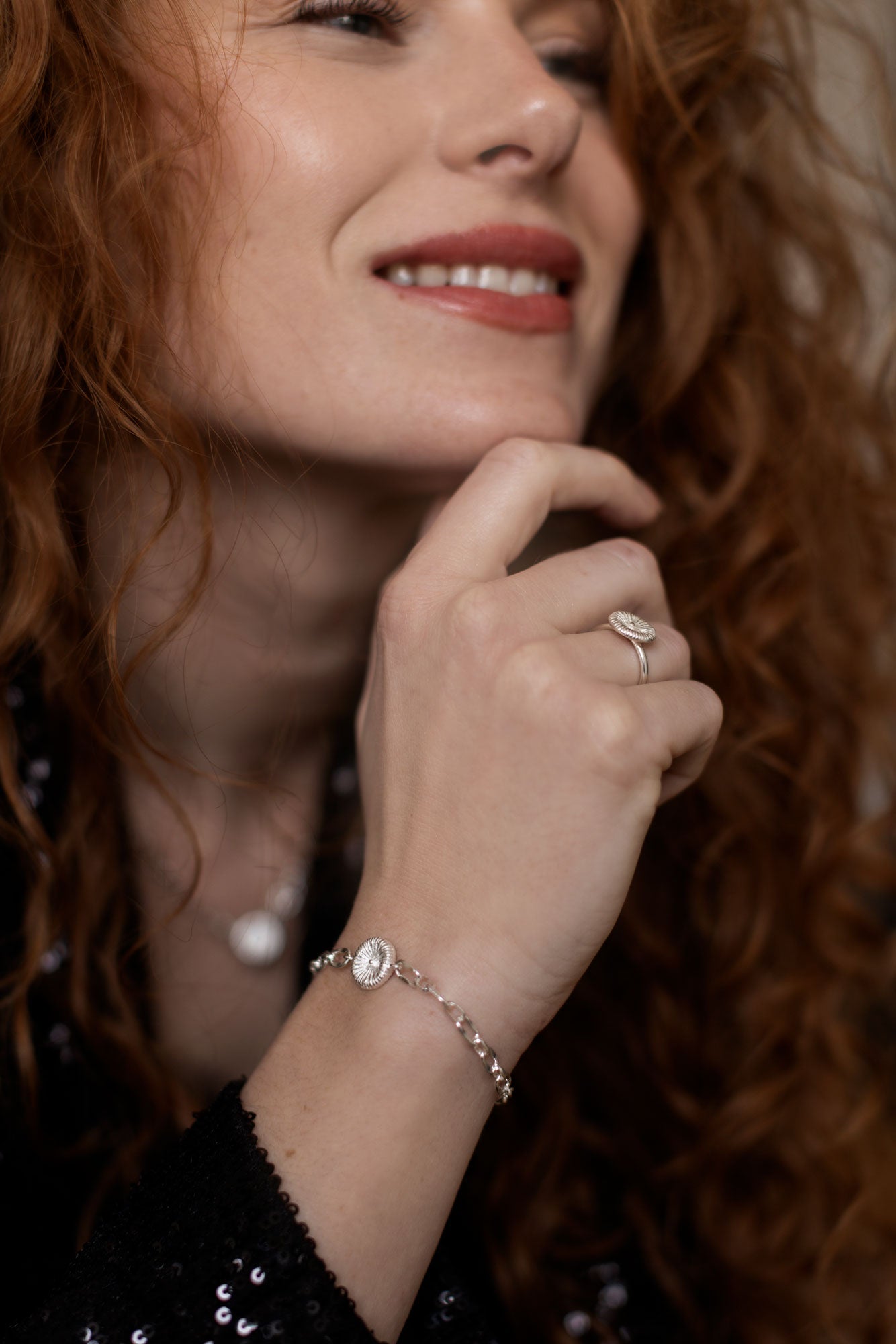 Button coral - Bracelet coarse chain